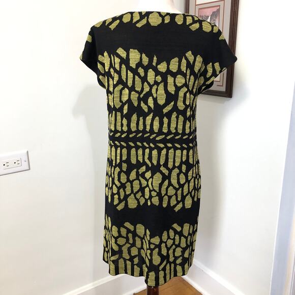 Misook Black Green Knit Sheath Dress PSmall Abstract Print Stretch Chic Designer - Picture 6 of 11